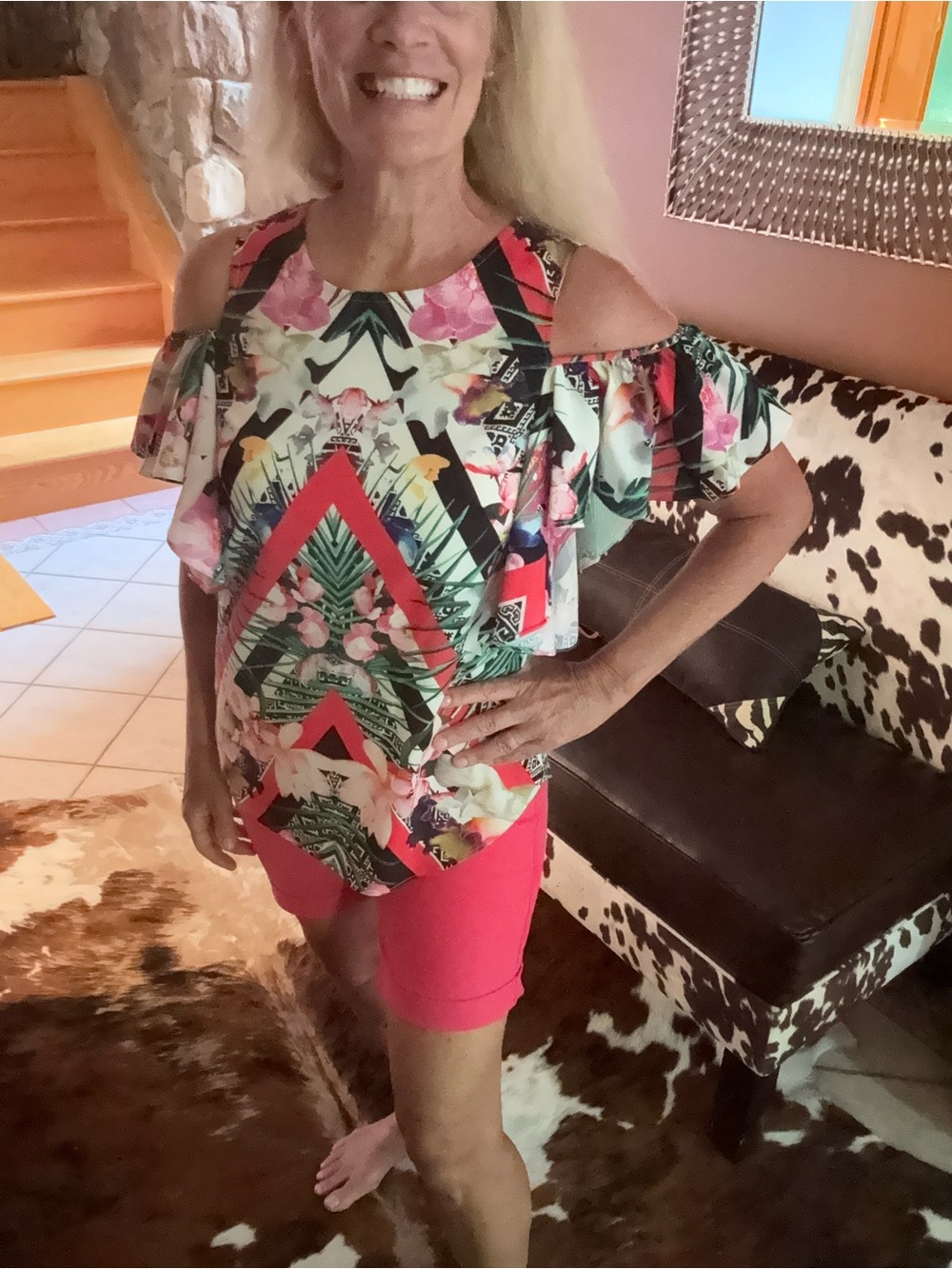 Gibson Latimer Multicolor Floral cold-shoulder top